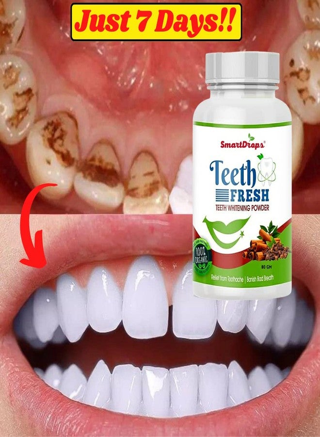 Smartdrops Teeth Whitening Powder, For Shiny Polished Teeth, Improves Teeth Whiteness and Brightness, Helps Fight Plaque, Removes Stains, Freshens Breath, Natural Ingredients, 80gm - Image 2